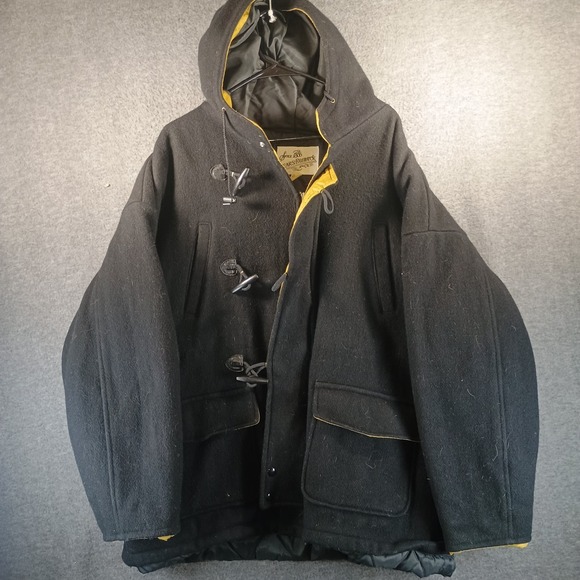 Vintage Sears and Roebuck‎ Duffle Coat Mens XL Black Wool Made in the USA